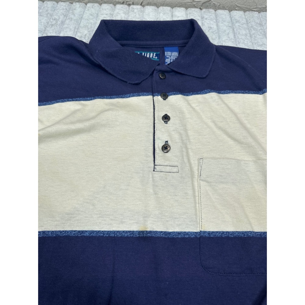Vintage Le‎ Tigre Mens XL Long Sleeve Polo Shirt Navy Blue Striped Made in USA